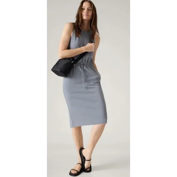 Athleta Dresses & Skirts - ATHLETA Seasoft Midi Dress in Coastline Blue Travel Casual Stretch Neutral Sz S